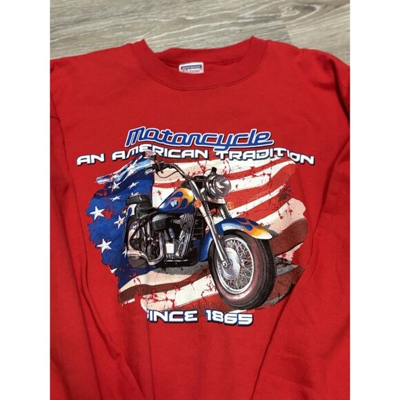 Vintage Hanes Heavyweight Mens SZ XXL 2XL Red Motorcycle Graphic Sweatshirt READ - Picture 1 of 12